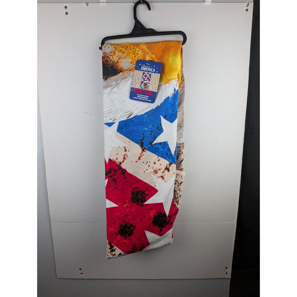 Spirit of America Patriotic Bald Eagle American Flag Beach Towel 34x64 NEW